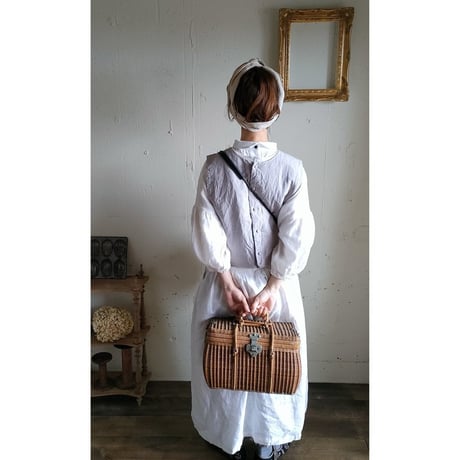 【Natural Gray】くるみボタンのコットンリネン 2wayジレベスト COTTON LINEN 2way Gilet 前後着ベスト リネンベスト ジレ