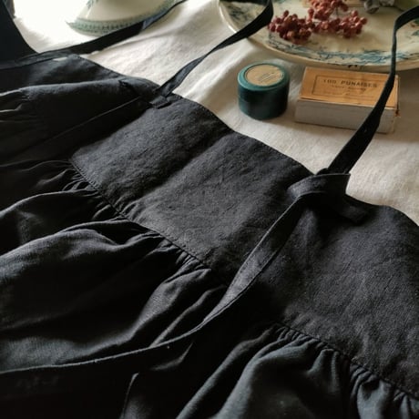 【Dark Black】2way サスペンダーギャザータブリエ French Linen Gather tablier
