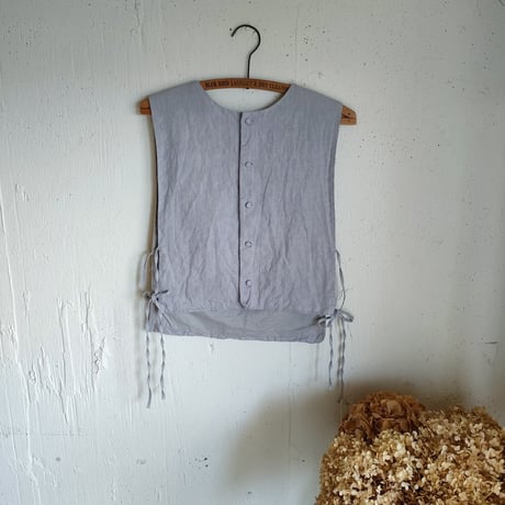 【Natural Gray】くるみボタンのコットンリネン 2wayジレベスト COTTON LINEN 2way Gilet 前後着ベスト リネンベスト ジレ