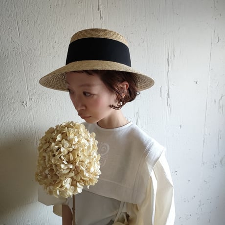 送料無料◆Natural Straw Hat Black Ribbon ナチュラル麦わら帽子 カンカン帽 ストローハット