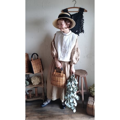 【Ecru White】くるみボタンのコットンリネン 2wayジレベスト COTTON LINEN 2way Gilet 前後着ベスト リネンベスト ジレ