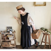 《SET販売》【送料無料】モノガタリワンピース&フレンチリネンのエプロンワンピースdark black