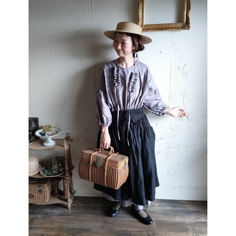 【Ash lavender】アッシュラベンダー フレンチリネンギャザーワンピース French linen Gather Onepiece リネンワンピース ナチュラルワンピース フレンチリネン
