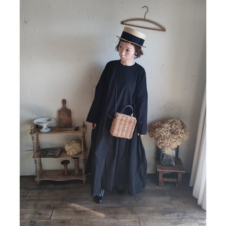 【Mat Black】modernist switching gather Onepiece コットンワンピース Aライン ギャザーワンピース ガーゼ gauze#