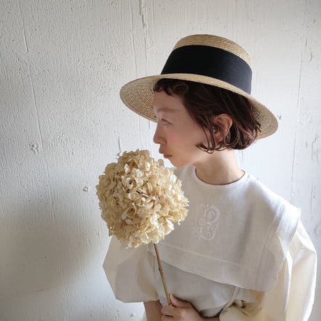 送料無料◆Natural Straw Hat Black Ribbon ナチュラル麦わら帽子 カンカン帽 ストローハット