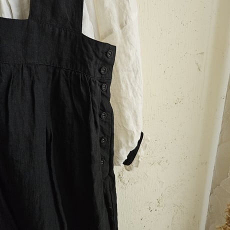 【即納】《ANTIQUE Black》Curios linen suspender skirt gauze# サスペンダースカート