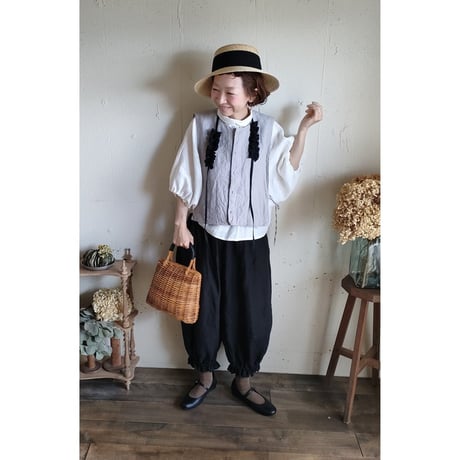 【Natural Gray】くるみボタンのコットンリネン 2wayジレベスト COTTON LINEN 2way Gilet 前後着ベスト リネンベスト ジレ