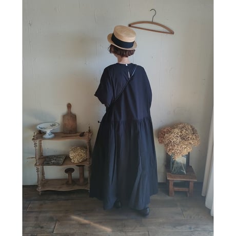 【Mat Black】modernist switching gather Onepiece コットンワンピース Aライン ギャザーワンピース ガーゼ gauze#