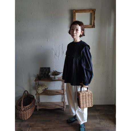 【Dark Black】Antique wash Linen collar 柔らかなアンティークウォッシュリネンのつけ襟 リネンつけ襟 アンティーク加工リネン生地 つけ衿
