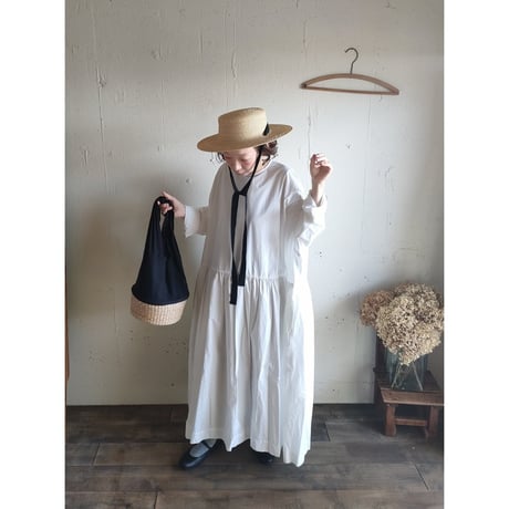 【Mat White】modernist switching gather Onepiece コットンワンピース Aライン ギャザーワンピース ガーゼ gauze#