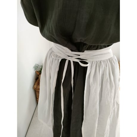 【即納】Ecru White 2way サスペンダーギャザータブリエ French Linen Gather tablier フレンチリネンタブリエ タブリエエプロン アンティークタブリエ