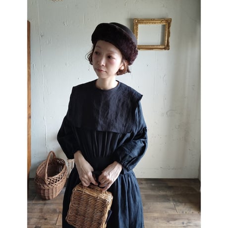 【Dark Black】Antique wash Linen collar 柔らかなアンティークウォッシュリネンのつけ襟 リネンつけ襟 アンティーク加工リネン生地 つけ衿