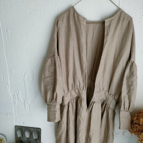【caramel Beige】French Linen Ayaori Gather onepiece アヤオリギャザーワンピース フレンチリネンギャザーワンピース リネンワンピース