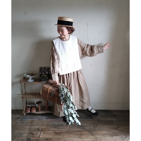 【Ecru White】くるみボタンのコットンリネン 2wayジレベスト COTTON LINEN 2way Gilet 前後着ベスト リネンベスト ジレ
