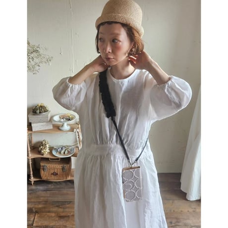 《即納》【Ecru White】エクリュホワイト フレンチリネンギャザーワンピース リネンワンピース ナチュラルワンピース フレンチリネン