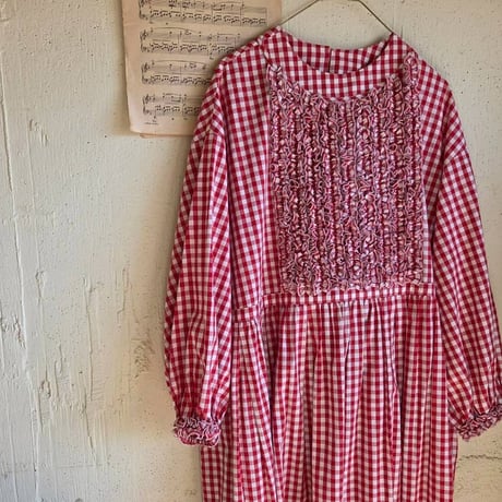 【即納】ギンガムエミリーワンピース　《赤×白》　gingham emily one-piece  led×white