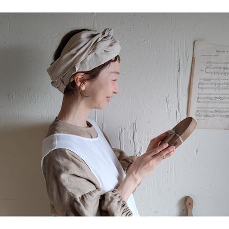 【Ecru Beige】Antique wash Linen cafe Tavern アンティークウォッシュリネンターバン リネンターバン カフェターバン