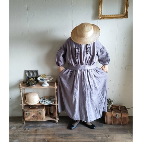 【Ash lavender】アッシュラベンダー フレンチリネンギャザーワンピース French linen Gather Onepiece リネンワンピース ナチュラルワンピース フレンチリネン