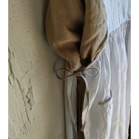 〈SET販売〉Piping Linen apron onepiece ＆Antique wash Linen cafe Tavern