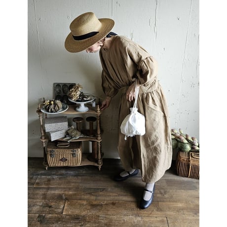 《即納》【kurumi brown】クルミブラウン コレクトレイクリネンギャザーワンピース リネンワンピース Linen gather onepiece