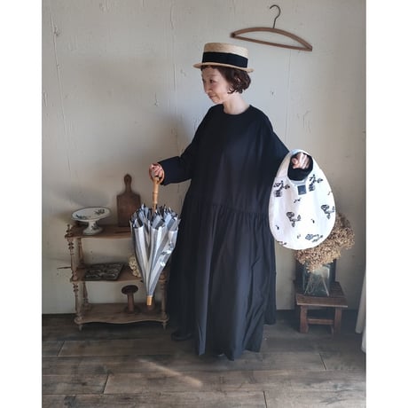 【Mat Black】modernist switching gather Onepiece コットンワンピース Aライン ギャザーワンピース ガーゼ gauze#
