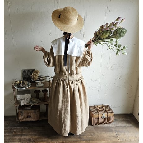 《即納》【kurumi brown】クルミブラウン コレクトレイクリネンギャザーワンピース リネンワンピース Linen gather onepiece