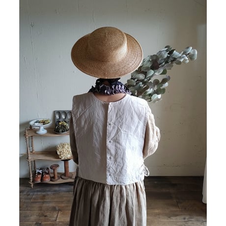 【Ecru White】くるみボタンのコットンリネン 2wayジレベスト COTTON LINEN 2way Gilet 前後着ベスト リネンベスト ジレ