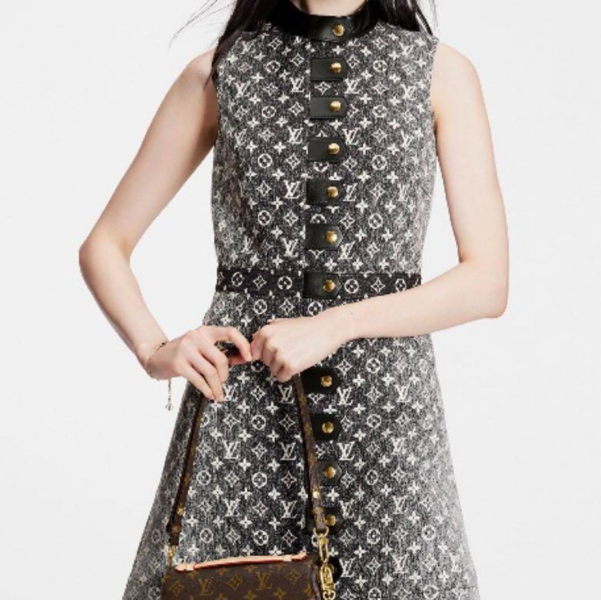 LOUIS VUITTON ルイヴィトン モノグラム デニムボタン タブドレス