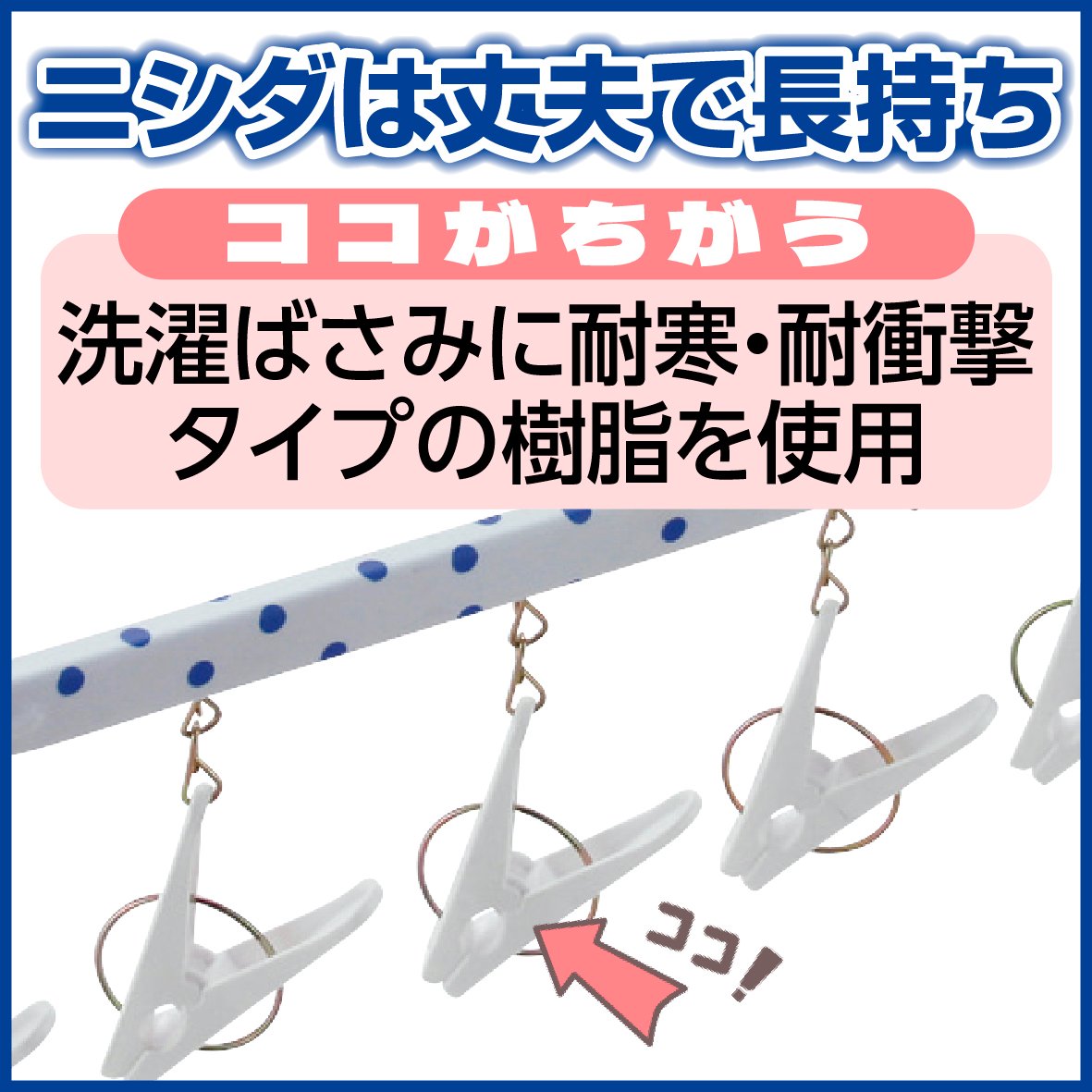 水玉ピンチハンガー 傾かない水玉角ハンガー46ピンチ | 洗濯用品 ニシダ