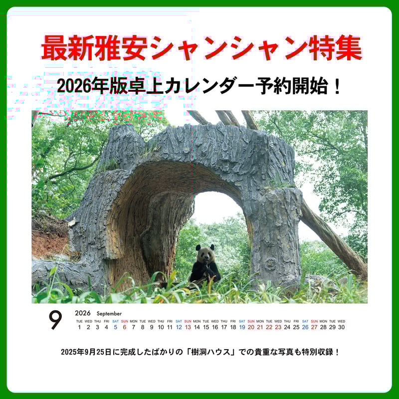 卓上 ECOリング装订卡历『2026 シャンシャン カレンダー』販売開始