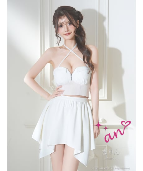 リボンストラップ付き/チュールスリーブ/長袖/ベアトップ/4way/ヘムスカート/バストジップ/フレア/セットアップ/ミニドレス/キャバドレス【Andy アンディ/an アン】[AOC-4076]