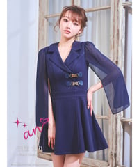 襟付き/取り外し可能/シンプル/2way/ノースリーブ/プリーツ/フレア/ロングスリーブ/ミニドレス/シースルー/キャバドレス【Andy アンディ/an アン】[AOC-4023]