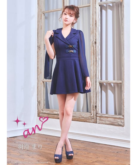 襟付き/取り外し可能/シンプル/2way/ノースリーブ/プリーツ/フレア/ロングスリーブ/ミニドレス/シースルー/キャバドレス【Andy アンディ/an アン】[AOC-4023]
