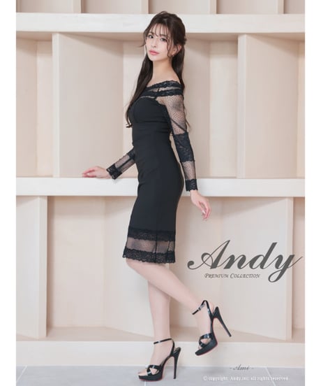 オフショルダー/長袖/袖あり/レース/膝丈/タイト/ミディアムドレス/キャバドレス【Andy アンディ】[AN-ON2905]