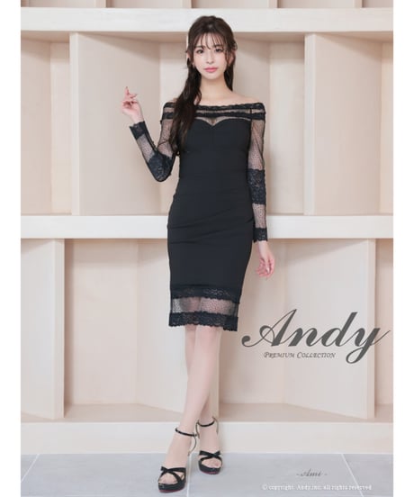 オフショルダー/長袖/袖あり/レース/膝丈/タイト/ミディアムドレス/キャバドレス【Andy アンディ】[AN-ON2905]