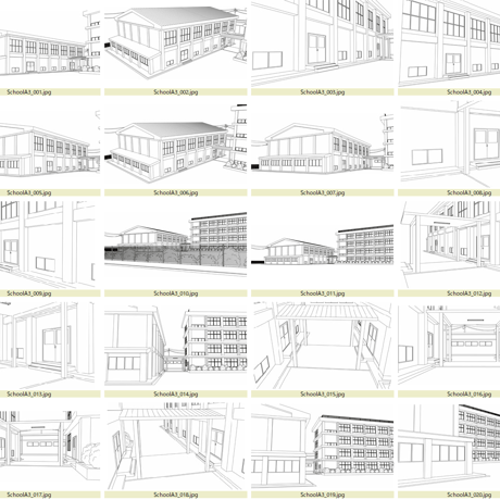 学校A3　54カット　背景素材　JPEG/IllustratorEPS