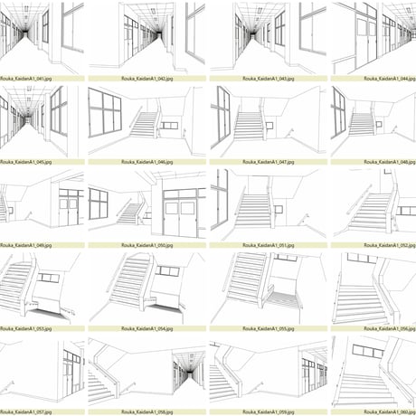 学校廊下・階段A1　76カット　背景素材　JPEG/IllustratorEPS