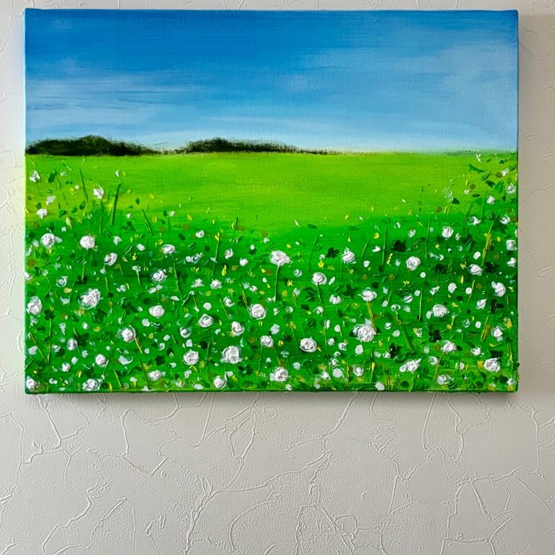 原画テクスチャーアート風景画⭐︎シロツメグサの野原 | vie.fleur