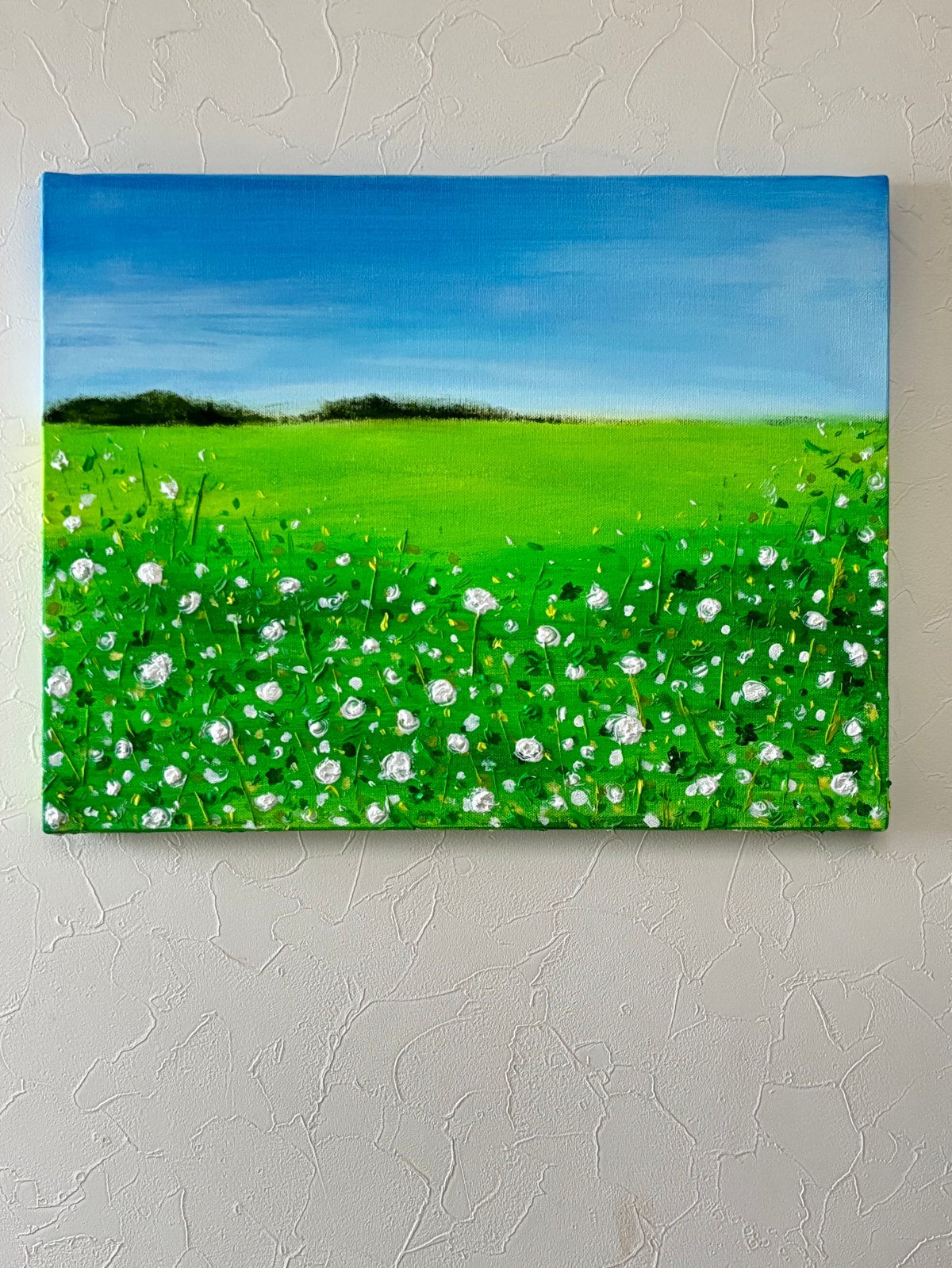 さくら　アクリル画　原画「シロツメクサの咲くフィールド」額縁付＋複製画3枚 さくら様専用 アクリル画 原画「シロツメクサの咲くフィールド」額縁付