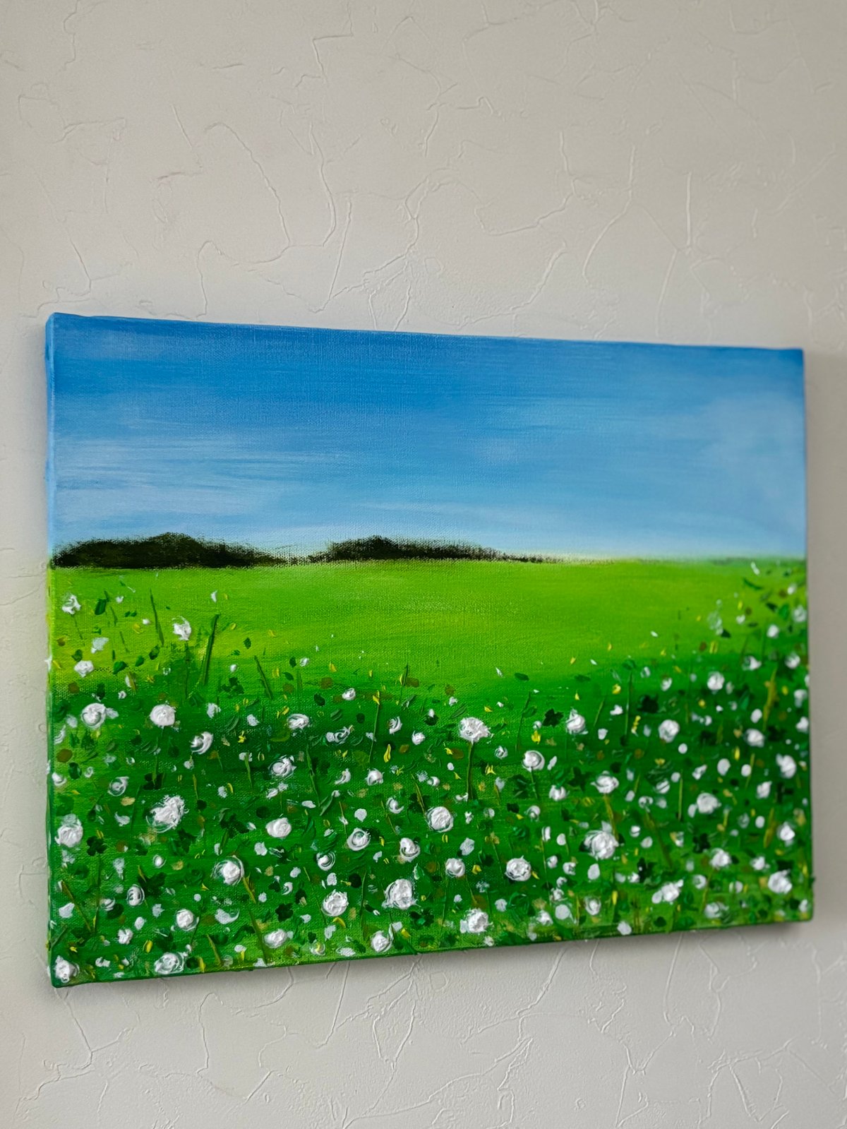 原画テクスチャーアート風景画⭐︎シロツメグサの野原 | vie.fleur