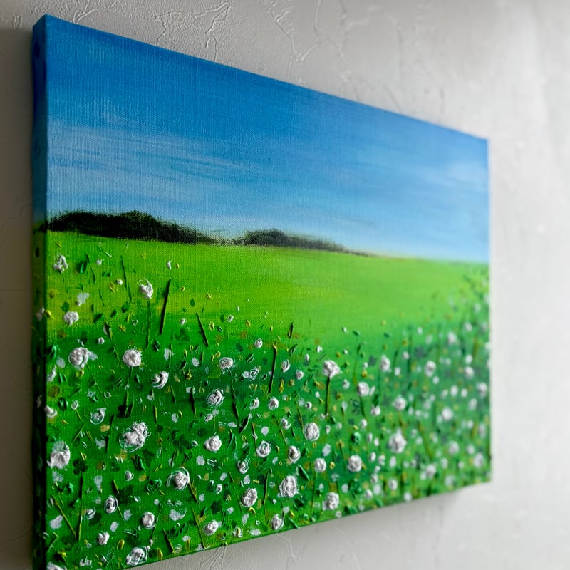 原画テクスチャーアート風景画⭐︎シロツメグサの野原 | vie.fleur