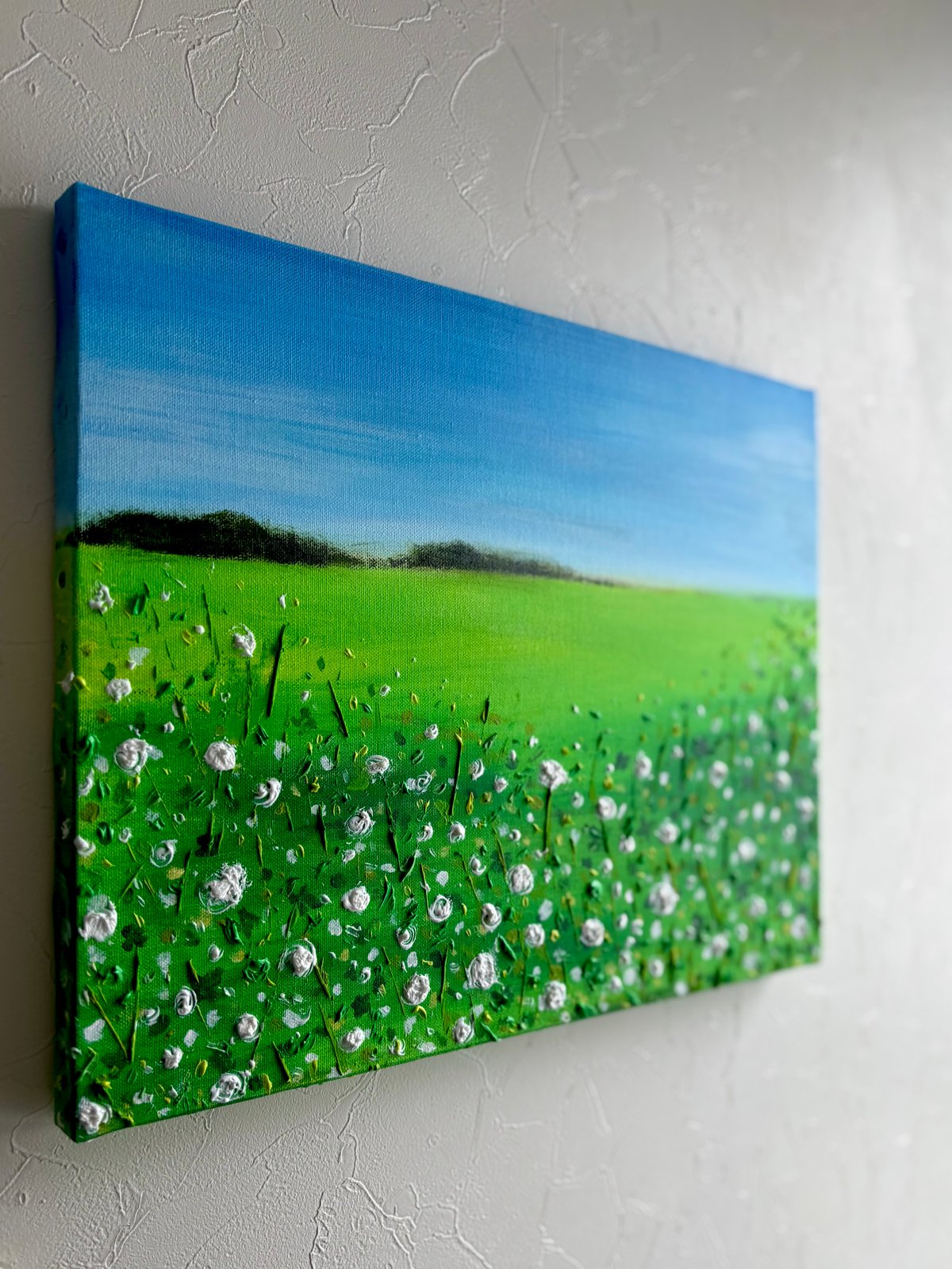 原画テクスチャーアート風景画⭐︎シロツメグサの野原 | vie.fleur