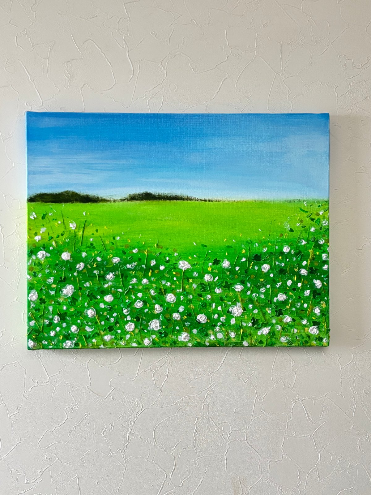 原画テクスチャーアート風景画⭐︎シロツメグサの野原 | vie.fleur