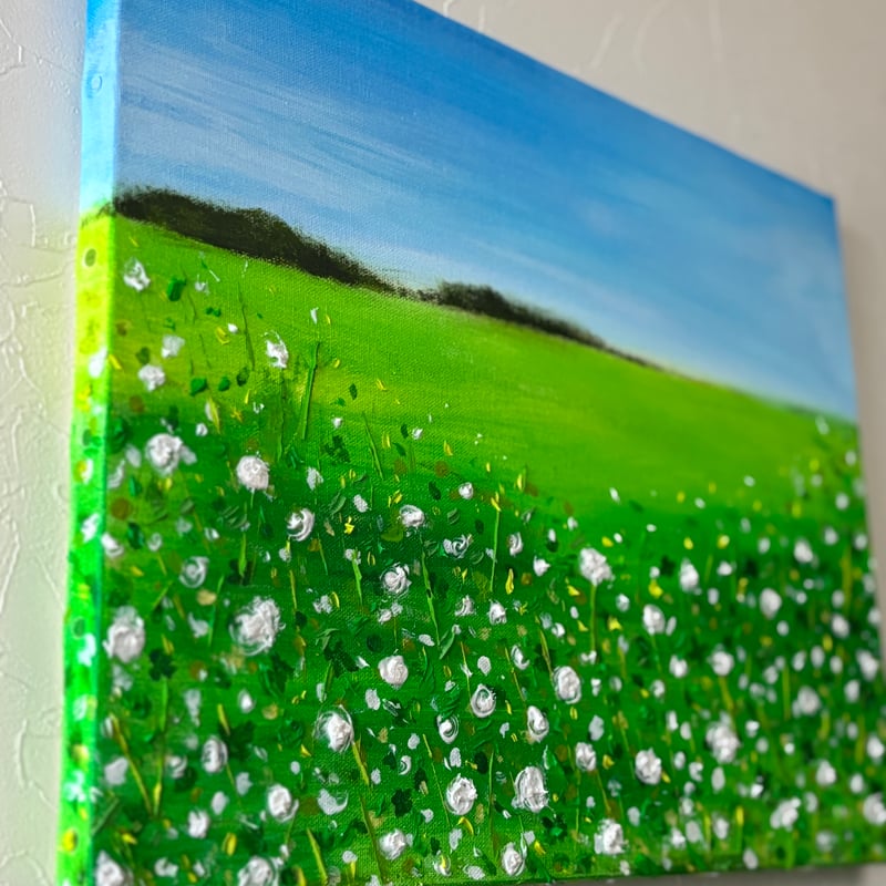 原画テクスチャーアート風景画⭐︎シロツメグサの野原 | vie.fleur