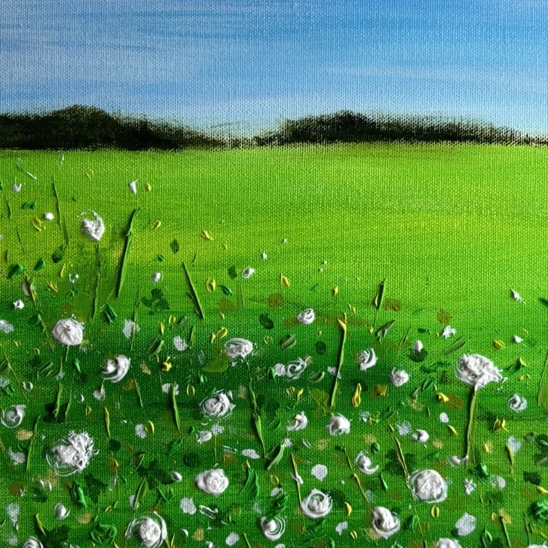 原画テクスチャーアート風景画⭐︎シロツメグサの野原 | vie.fleur