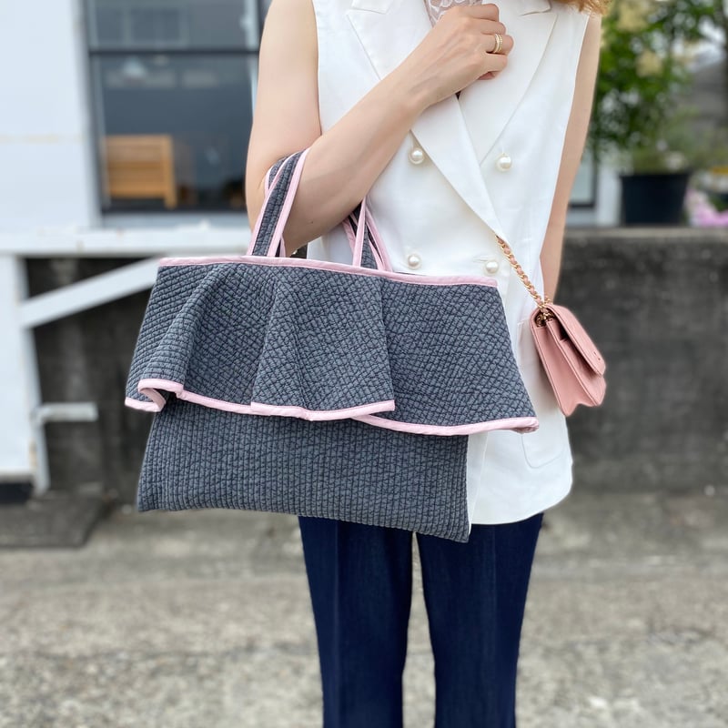 Frill bicolor Nubi bag gray×pink | Ma cherie