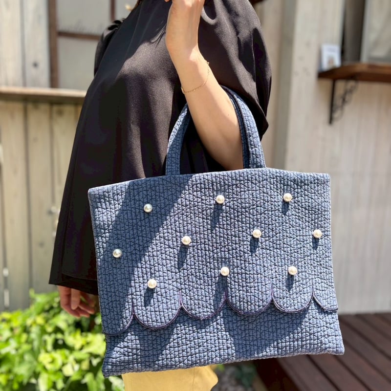E❤︎　ヌビバッグ　レッスンバッグ　ミックスパール Parl scallop lesson Nubi bag navy | Ma cherie