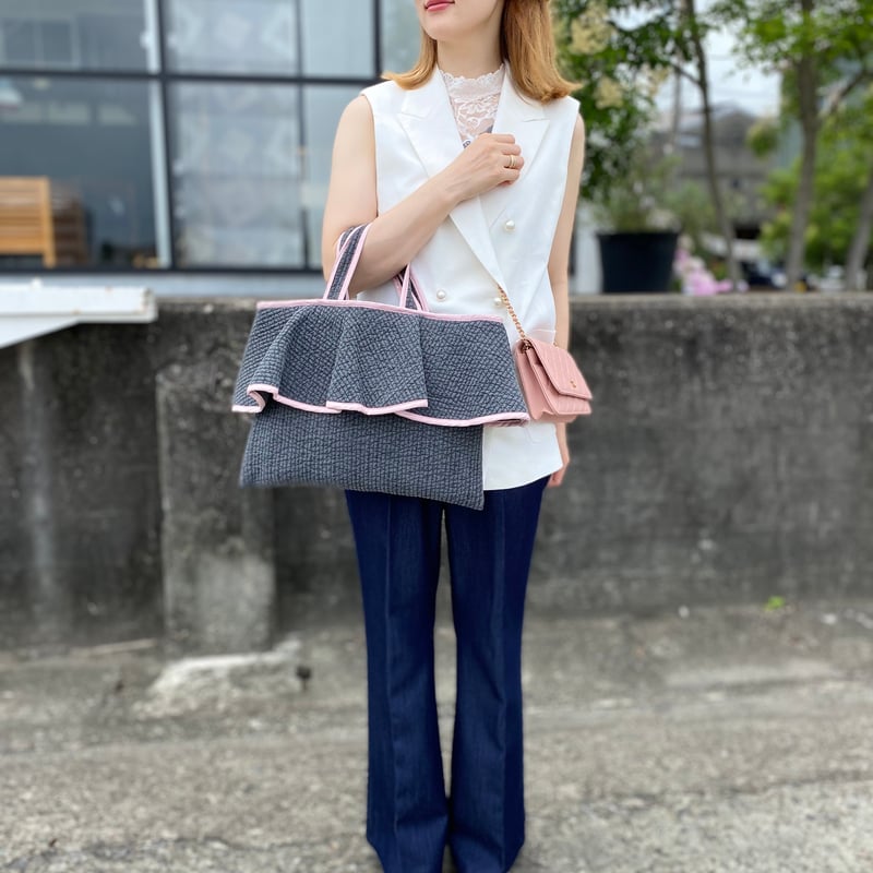 Frill bicolor Nubi bag gray×pink | Ma cherie