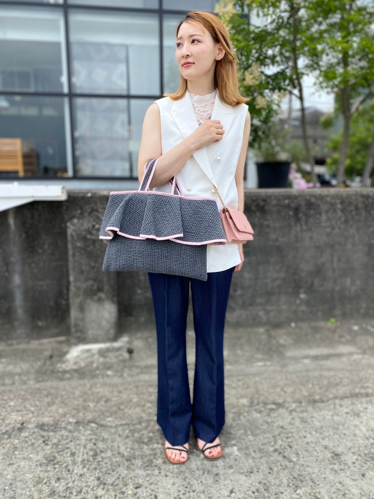 Frill bicolor Nubi bag gray×pink | Ma cherie