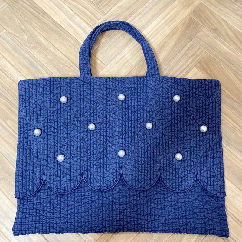 まみ　レッスンバッグ　パール Parl scallop lesson Nubi bag navy | Ma cherie